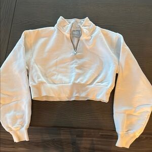 Aritzia Gray Cream Cropped Polo Sweatshirt